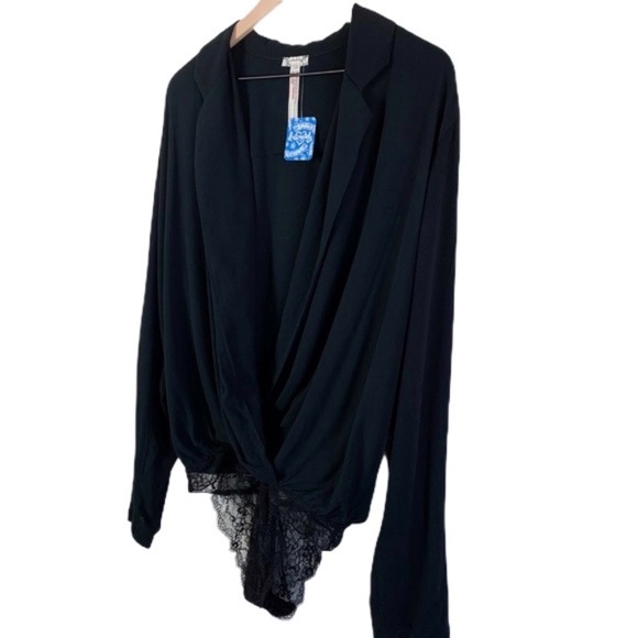 NWT FREE PEOPLE Ruffle Lace Black Body Suit - Picture 4 of 12